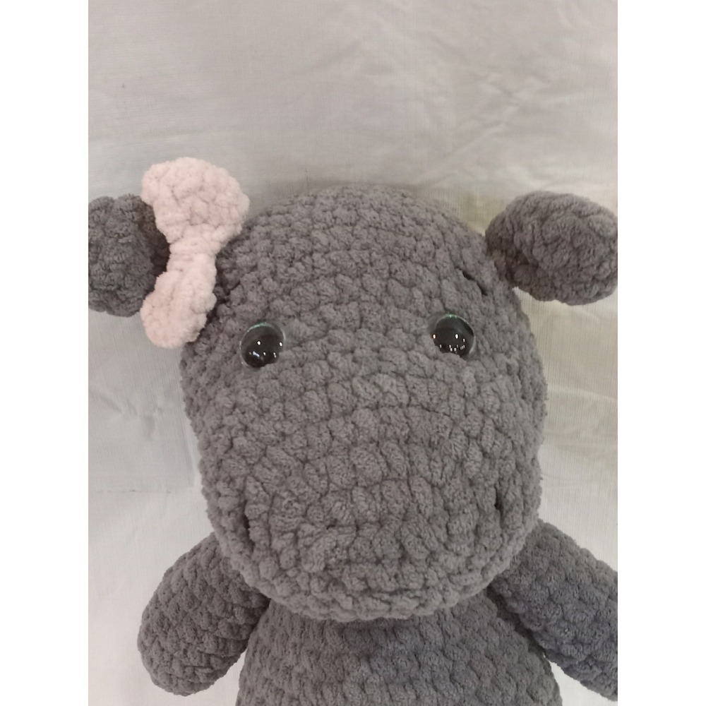 Gray Crochet Hippo Plush Toy Stuffed Animal Cute Adorable Baby Gift